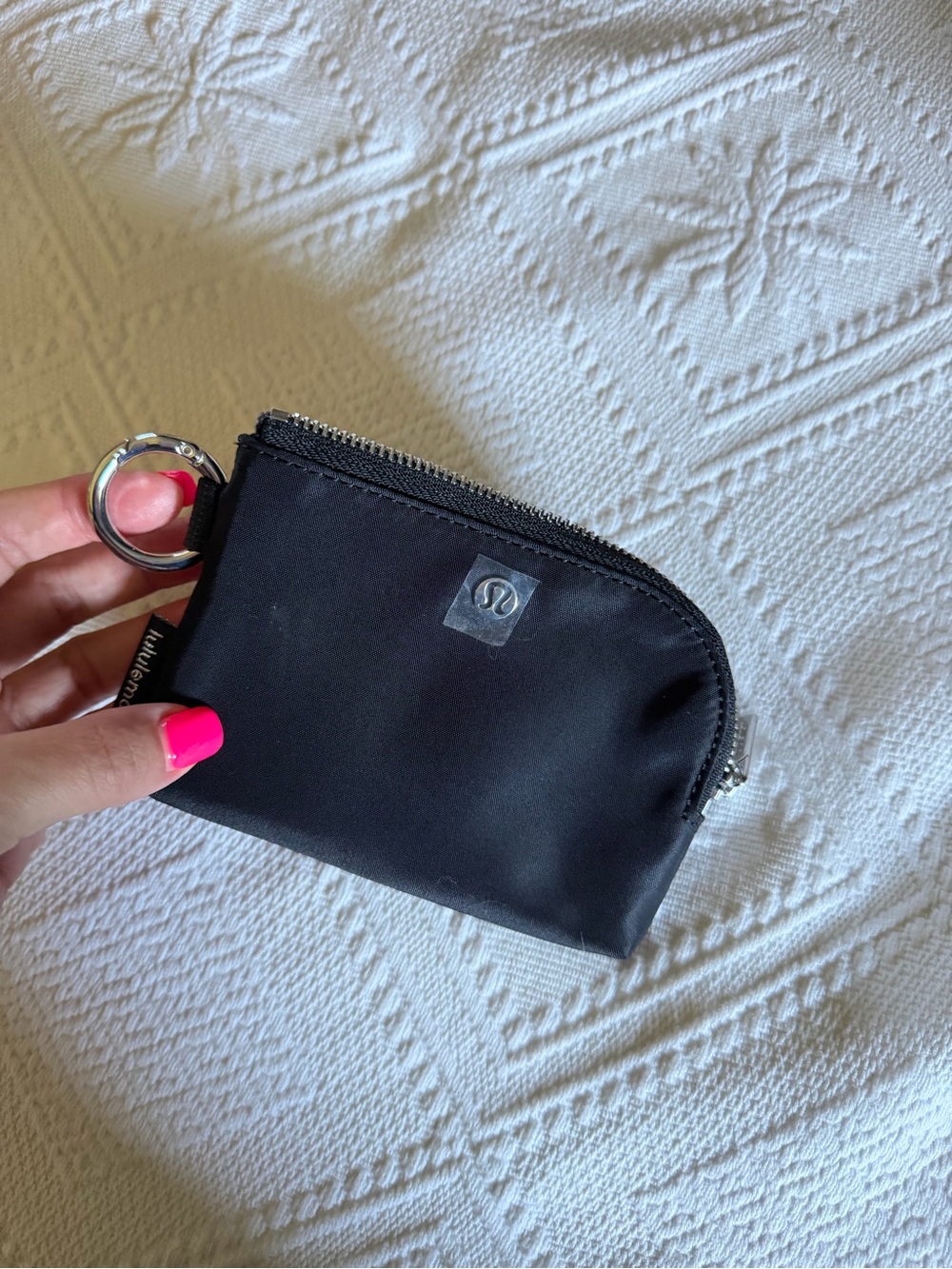 lululemon black zip coin pouch with silver zipper